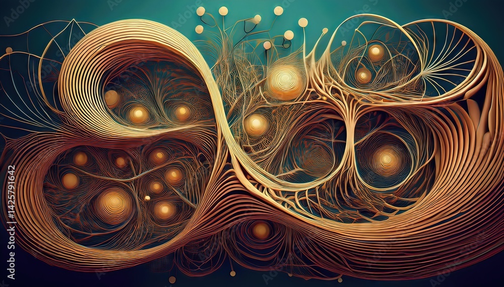 Poster intricate abstraction a mesmerizing dance of lines and shapes in a vibrant, dynamic pattern, showcas