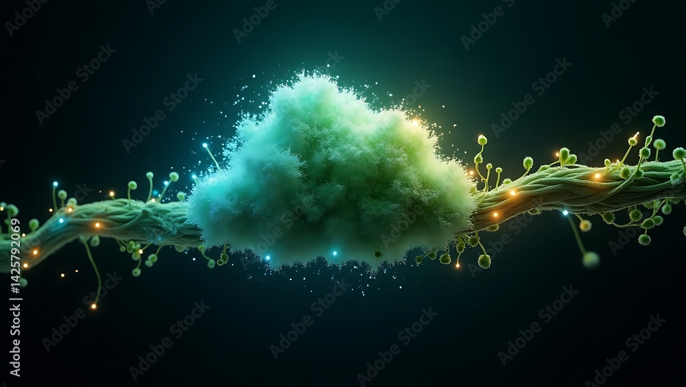 Aufkleber dynamic connection between a digital cloud and glowing organic network