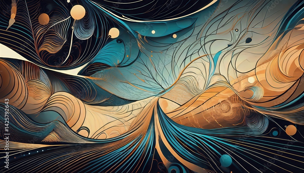 Poster intricate abstract network a dynamic dance of lines and shapes, offering a mesmerizing visual sympho