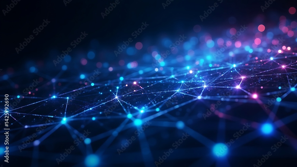 Poster abstract futuristic network with glowing nodes and connections
