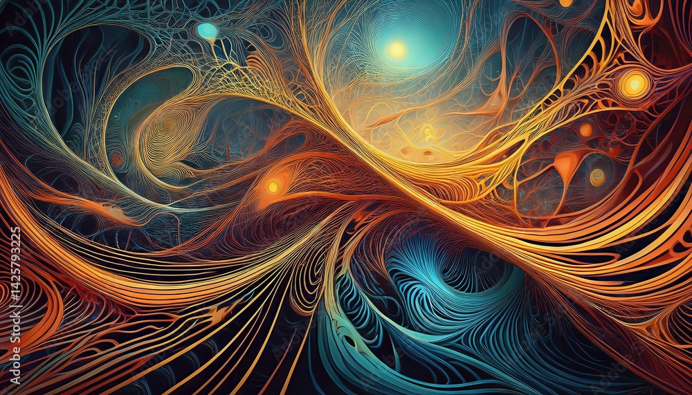 Poster vibrant abstraction an intricate network of lines and shapes dancing in a kaleidoscope of hues, embr