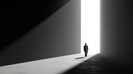Financial freedom shown with man walking toward a light path