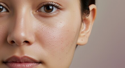 Fototapeta premium Close up of woman face with acne and large pores