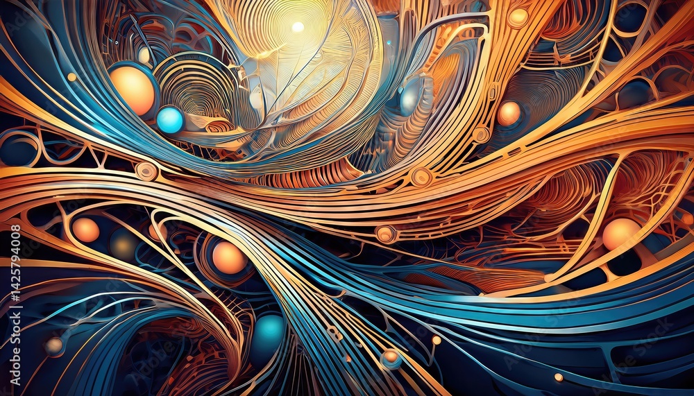 Poster vibrant abstraction a kaleidoscopic dance of lines and shapes in a mesmerizing, everchanging pattern