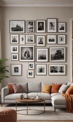 Chic living room with eclectic framed gallery wall, minimal decor, home inspiration, decor
