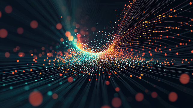 Dynamic abstract representation of statistical variance with vibrant dots and lines creating sense of movement and depth