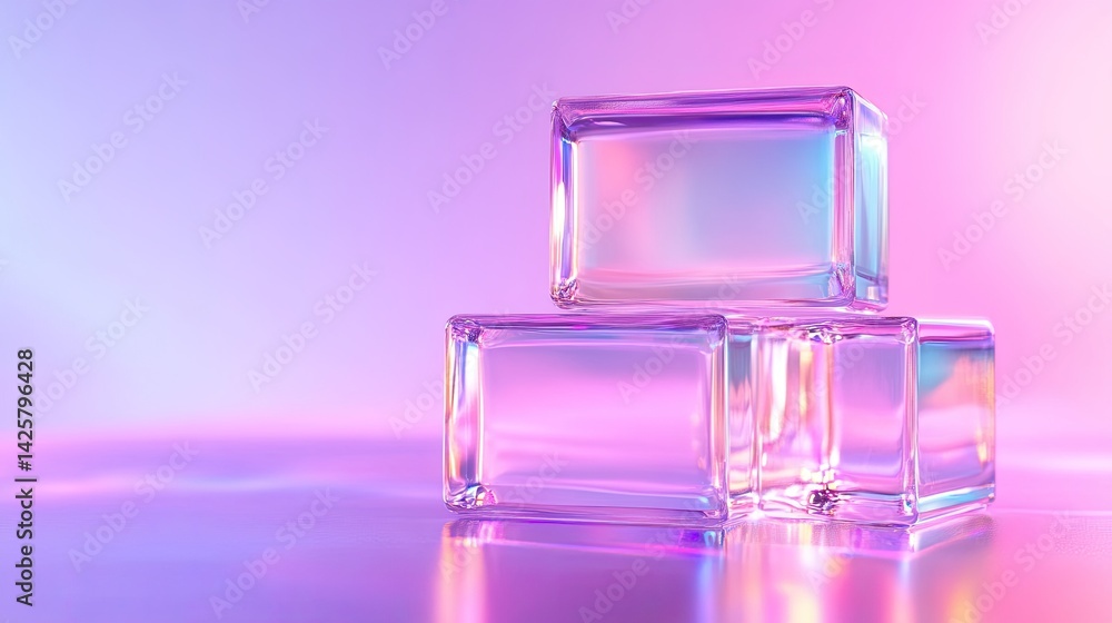 Poster colorful glass blocks with soft gradient background and reflections