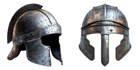 Roman gladiator helmets in metal finish isolated on transparent background perfect for history, war, and ancient empire visuals