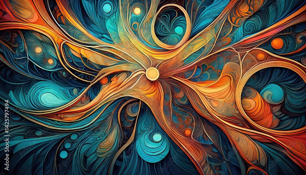 Poster vibrant abstraction intricate lines and shapes dance in a dynamic visual symphony, embracing viewers