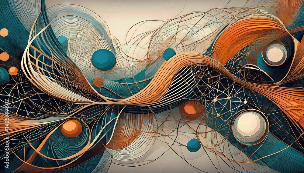 Poster dynamic abstraction intricate network of lines and shapes in a mesmerizing visual symphony of colors