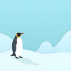 Fototapeta premium Happy World Penguin Day – Cute Stylized Penguin Illustration on Snowy Blue Background, world penguin day