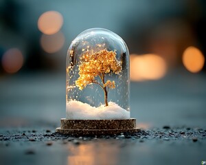 Tiny winter tree in glass dome