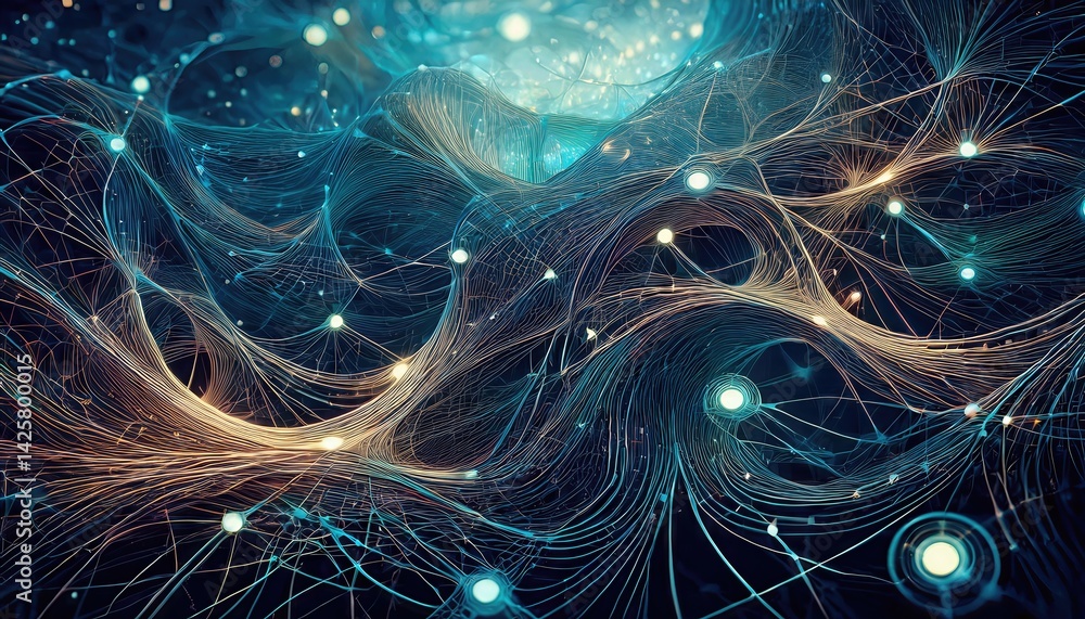 Poster dynamic, mesmerizing abstraction intricate lines and shapes dance in a vibrant, colorful universe a 