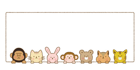 手書き風　中から顔を出すかわいい動物フレーム © pinoko