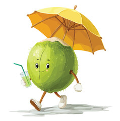 Walking Coconut cartoon mascot illustration design character vector- Adobe Illustrator Artwork