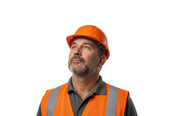 Orange hardhat safety vest construction worker man - png, isolated on transparent background