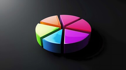 Fototapeta premium A pie chart set against a solid black background, chart or graph should be detailed and visually striking, with vibrant colors to differentiate the segments or bars, Generative AI illustrations.