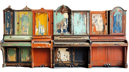 Unique Pianos with Cultural Themes on White Background