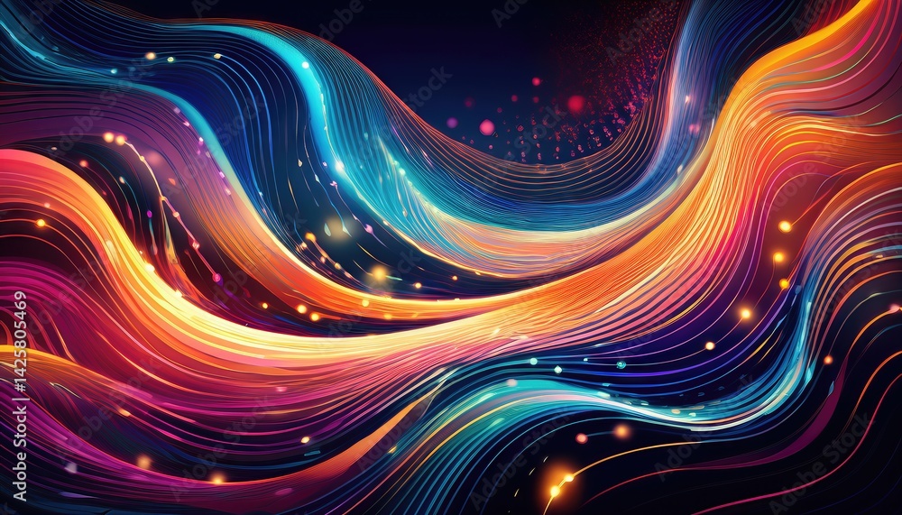 Poster abstract dynamics an explosion of vibrant hues and glowing lines in a striking artwork, invoking ene