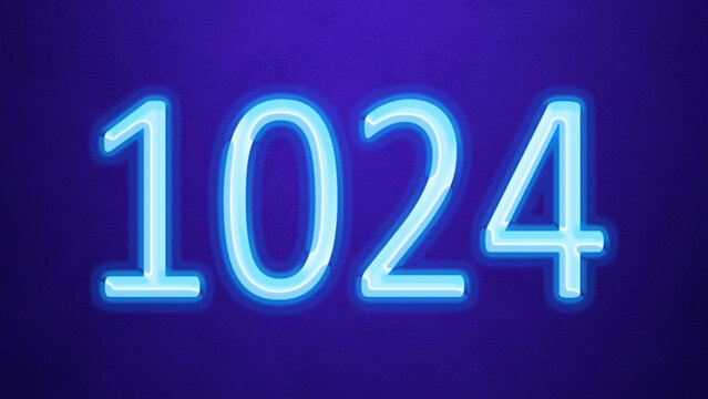 Glowing blue number design of 1024 on blue background.