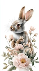 A rabbit surrounded by beautiful flowers.