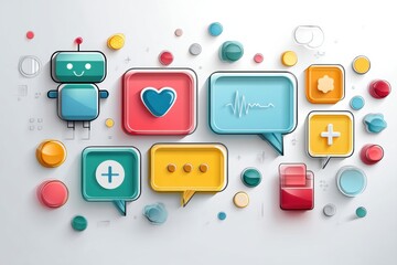 Fototapeta premium Modern Healthcare Chatbot With Colorful Interface Featuring Heart Symbol Among Various Interactive Elements in Digital Format
