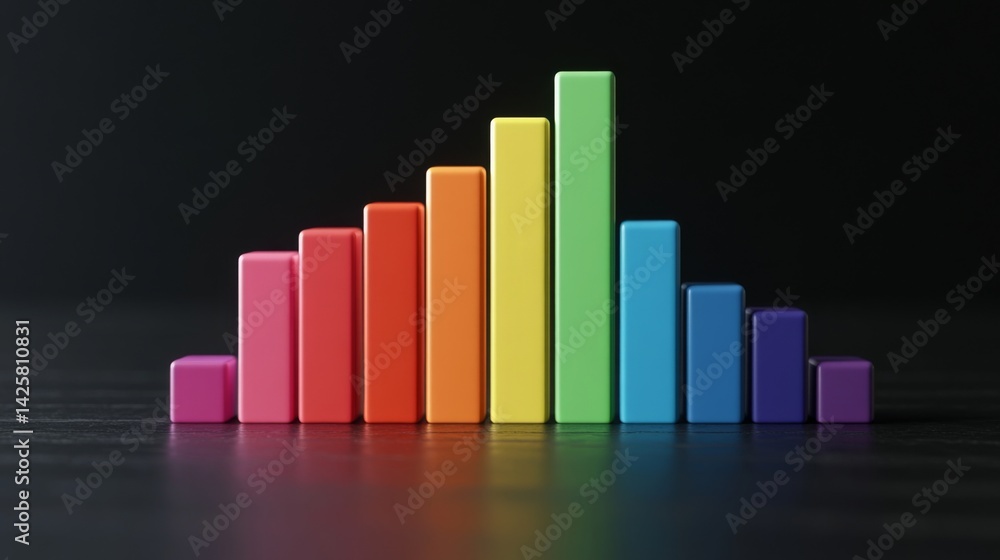 Poster a d-rendered bar graph with rising colorful bars, symbolizing growth in market trends, with a dark a