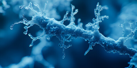 Glowing molecular structure with blue particles and connections | Abstract 3D molecular design with glowing nodes and bonds | Vibrant molecular network with blue glowing particles  
