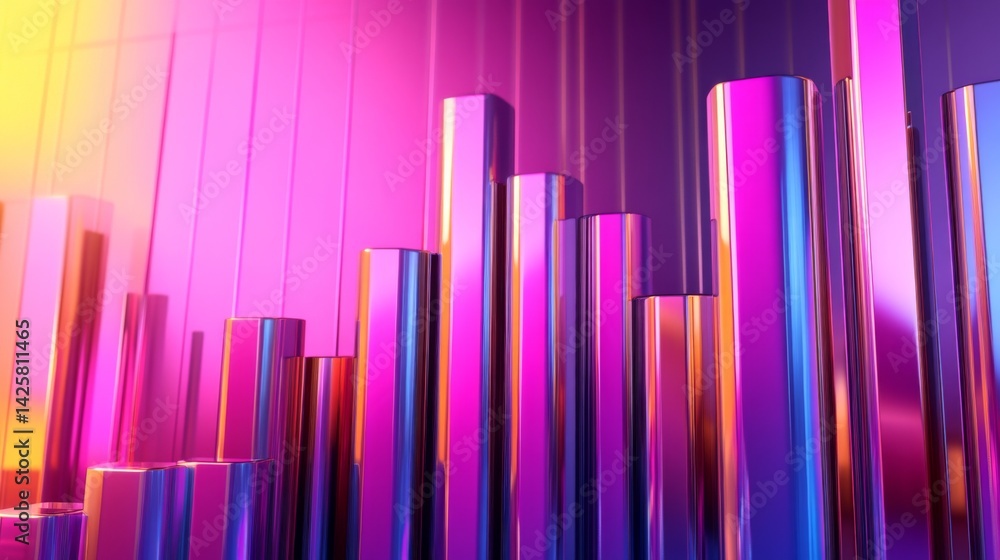 Aufkleber A D bar chart with rising, metallic bars in gradient shades, symbolizing growth and performance in a sleek, futuristic environment