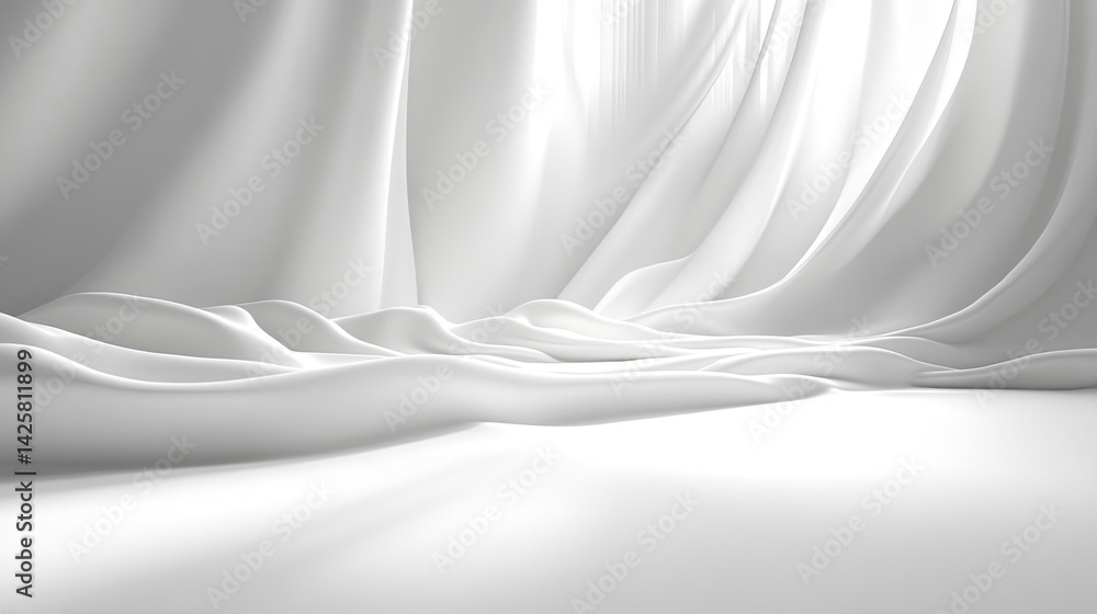 Poster draped white fabrics studio setting digital image pure minimalist environment abstract viewpoint