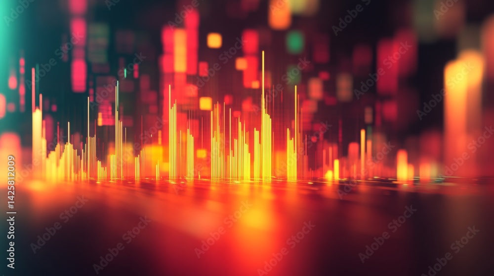 Poster a d financial bar graph with smooth, glowing bars and a minimalistic background, symbolizing steady 