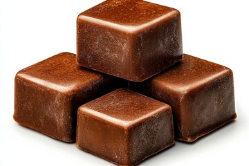 Three brown chocolate cubes isolated on a white background, simple style, simple design, simple lines, vector illustration, 3D rendering, white background, minimalist, high resolution, no shadows,