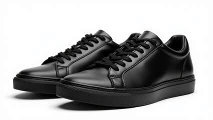 Black Leather Sneakers, Fashionable Footwear, Studio Shot