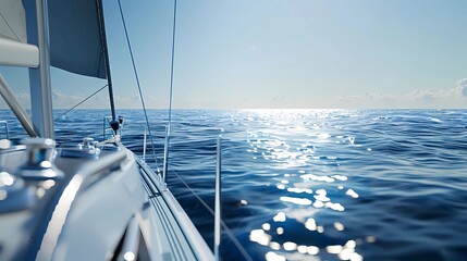 A sport sailboat, calm ocean waters in the background,  Blue and white tones, Generative AI illustrations