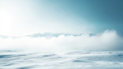 Majestic snow-covered mountains misty landscape aerial view serene nature environment