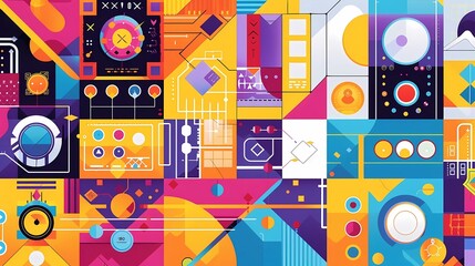 Obraz premium The background should have an abstract, geometric pattern with vibrant colors, Generative AI illustrations