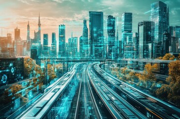 Fototapeta premium AI-powered train moving smoothly through a futuristic