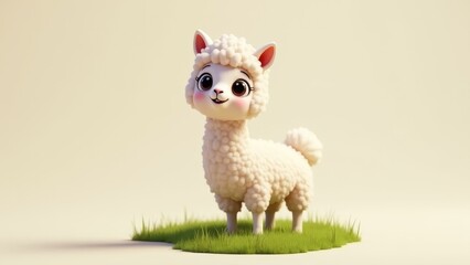 Obraz premium Cute Alpaca Cartoon Character On Grass