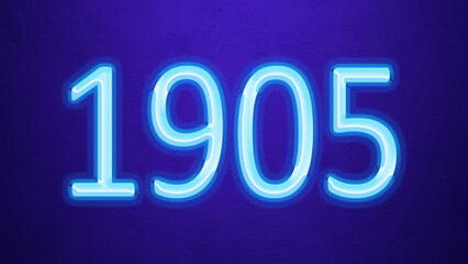Glowing blue number design of 1905 on blue background.