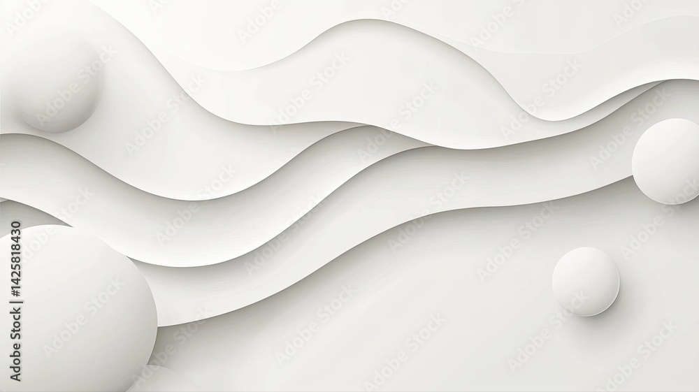 Poster white abstract background with wave pattern and spheres