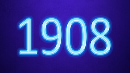Glowing blue number design of 1908 on blue background.