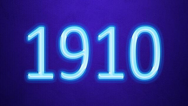 Glowing blue number design of 1910 on blue background.