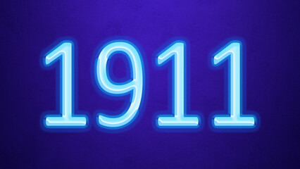 Glowing blue number design of 1911 on blue background.