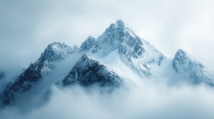 Majestic mountain peaks emerging from clouds nature landscape photography serene environment wide view