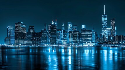 An urban skyline, blue, advanced, night, black background, Generative AI illustrations.
