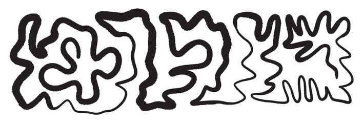 Messy clew symbols for chaos concept. Scribble line, knot shapes. Complicated concept. Abstract Doodle Shapes. Hand Drawn Wavy Line Art Set. Perfect for modern design, posters, branding, packaging