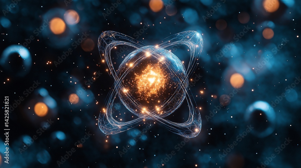 Wall mural blueprint of an atom showing electron shells,generative ai illustration