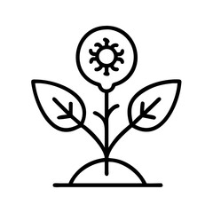 Illustration of plant flower with leaves and stem in black outline for botanical nature concept art