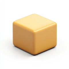 Fototapeta premium Single, pale, light orange cube against a white background.