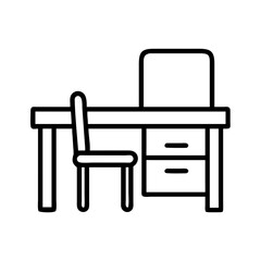 Office desk chair furniture interior workspace study room workstation table modern line art icon